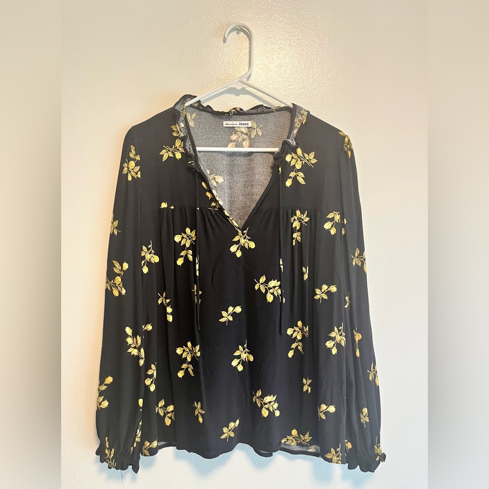 Reformation Black Blouse with Yellow Floral Design Women’s Size Large